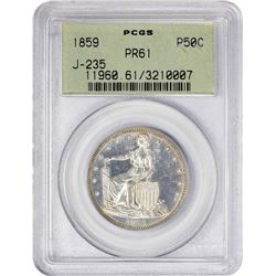 Paquet’s Pattern 1859 Half Dollar 1859 Pattern Half Dollar. Judd-235, Pollock-282. Silver. Reeded Ed