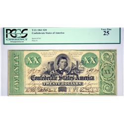 T-21. 1861 $20 Confederate Currency. PCGS Very Fine 25.