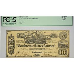 T-29. 1861 $10 Confederate Currency. PCGS Very Fine 30.