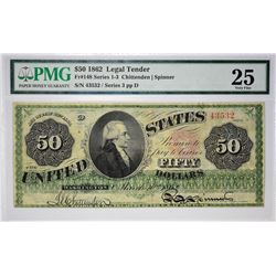 Important 1862 $50 Legal Tender Note Fr. 148. 1862 $50 Legal Tender Note. PMG Very Fine 25.