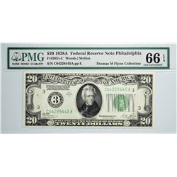Fr. 2051-C. 1928A $20 Federal Reserve Note. Philadelphia. PMG Gem Uncirculated 66 EPQ.