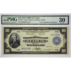 Fr. 815. 1918 $10 Federal Reserve Bank Note. St. Louis. PMG Very Fine 30.
