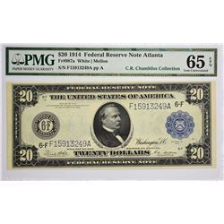 Fr. 987a. 1914 $20 Federal Reserve Note. Blue Seal. Atlanta. PMG Gem Uncirculated 65 EPQ.