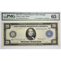 Fr. 991a. 1914 $20 Federal Reserve Note. Blue Seal. Chicago. PMG Gem Uncirculated 65 EPQ.