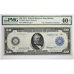 Fr. 1026. 1914 $50 Federal Reserve Note. Blue Seal. Boston. PMG Extremely Fine 40 EPQ.
