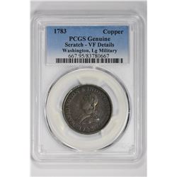 1783 Copper Genuine Washington, Lg Military. VF Details PCGS