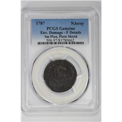 1787 Njersy Genuine Sm Plan, Plain Shield. F Details PCGS