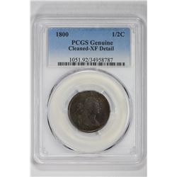 1800 1/2C Genuine. XF Detail PCGS