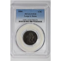 1806 1/2C Large 6, Stems. VF 35 PCGS