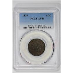 1835 1/2C. AU 58 PCGS