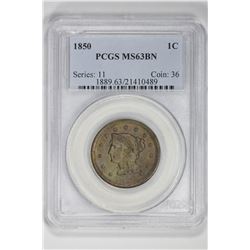 1850 1C Large Cent. MS 63 PCGS