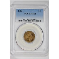 1863 1C. MS 64 PCGS