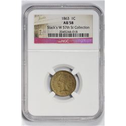 1863 1C Indian Cent. AU 58 NGC