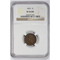 1874 1C Indian Cent. XF 45 NGC