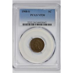 1908-S 1C Indian Head Cent. VF 30 PCGS