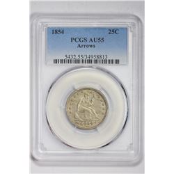 1854 25C Arrows. AU 55 PCGS