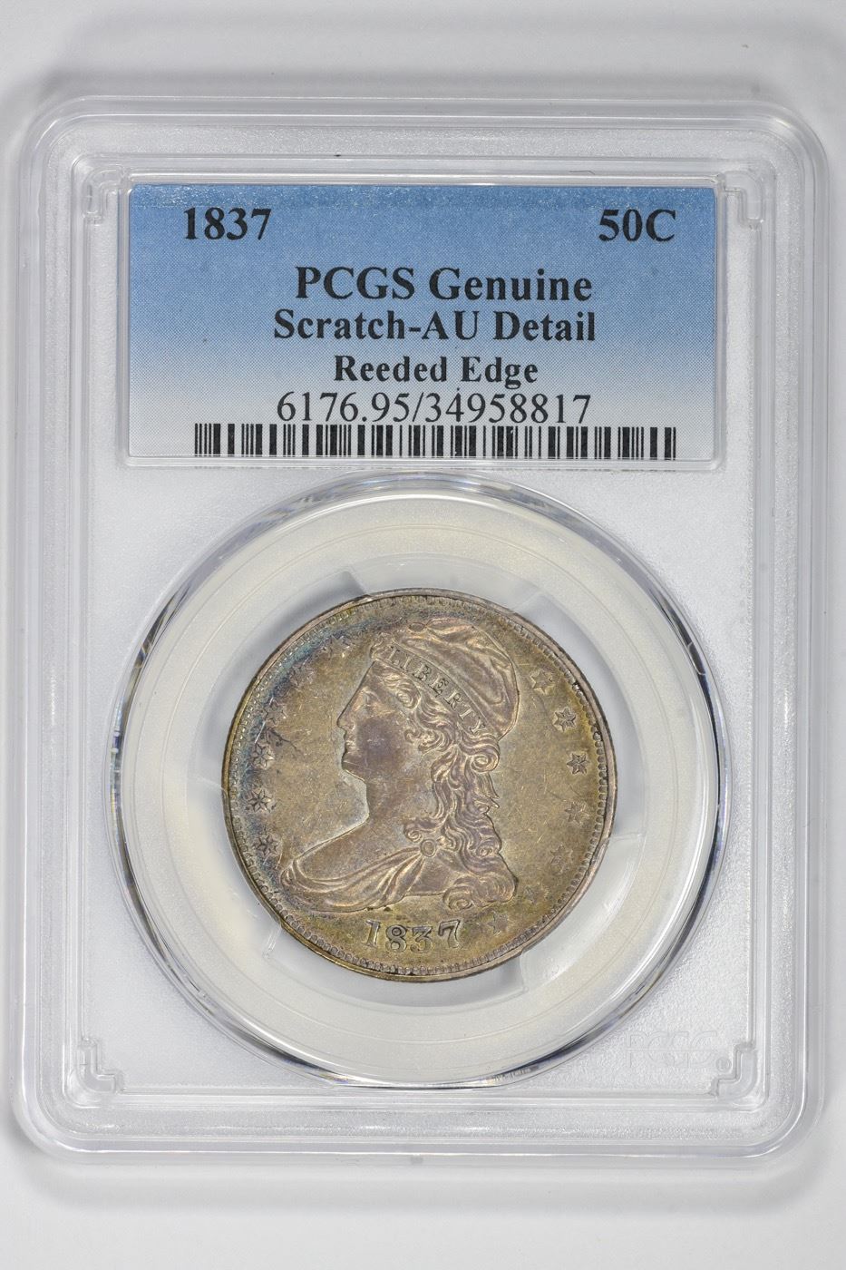 1837 50C Genuine Reeded Edge. AU Detail PCGS