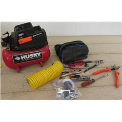 Tools - Husky Air Compressor w/Hose & Misc. Hand Tools