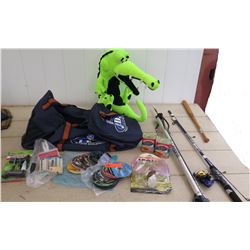 Misc. Lot - NFL Duffel Bag, Spear Gun, Fishing Pole, Jesus Figure, CDs, etc.