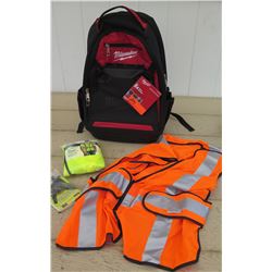 Tools - Milwaukee Backpack w/Tags, Orange & Yellow Safety Vests