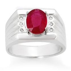 3.06 CTW Ruby & Diamond Men's Ring 10K White Gold - REF-73A8V - 14470