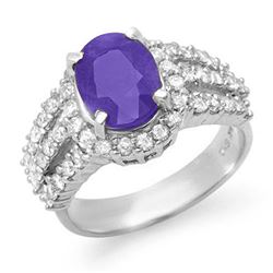 4.70 CTW Tanzanite & Diamond Ring 18K White Gold - REF-180Y2X - 14345