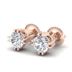 1.07 CTW VS/SI Diamond Solitaire Art Deco Stud Earrings 18K Rose Gold - REF-200M2F - 36912