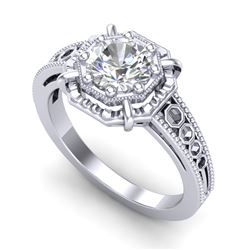 1 CTW VS/SI Diamond Solitaire Art Deco Ring 18K White Gold - REF-318R3K - 36872