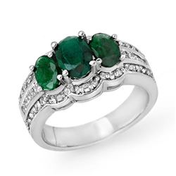 3.50 CTW Emerald & Diamond Ring 18K White Gold - REF-135W6H - 14281