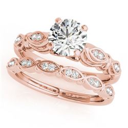 0.94 CTW Certified VS/SI Diamond Solitaire 2Pc Wedding Set Antique 14K Rose Gold - REF-195V8Y - 3149