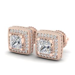 2.01 CTW Princess VS/SI Diamond Art Deco Stud Earrings 18K Rose Gold - REF-245F5N - 37128