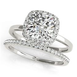 1.10 CTW Certified VS/SI Cushion Diamond 2Pc Set Solitaire Halo 14K White Gold - REF-228F9N - 31409