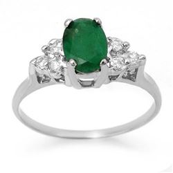 1.18 CTW Emerald & Diamond Ring 18K White Gold - REF-41K8W - 13967