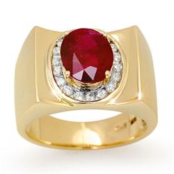 3.33 CTW Ruby & Diamond Men's Ring 10K Yellow Gold - REF-58X4R - 13487