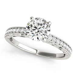 0.70 CTW Certified VS/SI Diamond Solitaire Antique Ring 18K White Gold - REF-115K3W - 27243