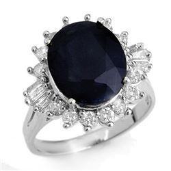 8.99 CTW Blue Sapphire & Diamond Ring 18K White Gold - REF-124M2F - 12918