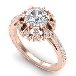 1.65 CTW VS/SI Diamond Solitaire Art Deco Micro Pave Ring 18K Rose Gold - REF-427H3M - 36993