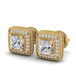 2.01 CTW Princess VS/SI Diamond Art Deco Stud Earrings 18K Yellow Gold - REF-245K5W - 37129