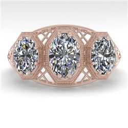 2 CTW Past Present Future VS/SI Oval Cut Diamond Ring 18K Rose Gold - REF-421W6H - 36065