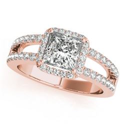 1.26 CTW Certified VS/SI Princess Diamond Solitaire Halo Ring 18K Rose Gold - REF-246F9N - 27136