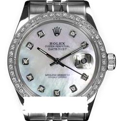Rolex Men's Stainless Steel, QuickSet, Diamond Dial & Diamond Bezel - REF-557H6W