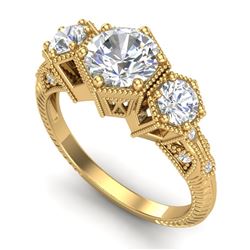 1.66 CTW VS/SI Diamond Solitaire Art Deco 3 Stone Ring 18K Yellow Gold - REF-445X5R - 37225