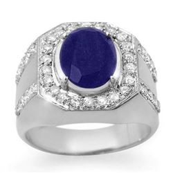 5.75 CTW Sapphire & Diamond Men's Ring 10K White Gold - REF-118R2K - 14496