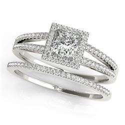 1.26 CTW Certified VS/SI Princess Diamond 2Pc Set Solitaire Halo 14K White Gold - REF-232M2F - 31361