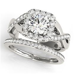 2 CTW Certified VS/SI Diamond 2Pc Wedding Set Solitaire Halo 14K White Gold - REF-413W8H - 30651