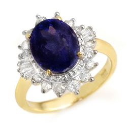 4.85 CTW Blue Sapphire & Diamond Ring 14K Yellow Gold - REF-78M2F - 14300