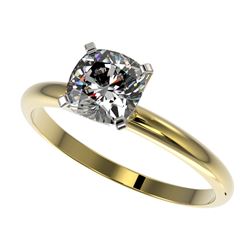 1 CTW Certified VS/SI Quality Cushion Cut Diamond Solitaire Ring 10K Yellow Gold - REF-297R2K - 3290