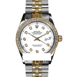 Rolex Men's Two Tone 14K Gold/SS, QuickSet, Diamond Dial & Diamond Bezel - REF-557M6F