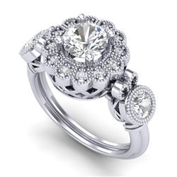1.50 CTW VS/SI Diamond Solitaire Art Deco 3 Stone Ring 18K White Gold - REF-300N2A - 37058