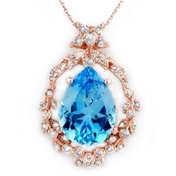 13.84 CTW Blue Topaz & Diamond Necklace 14K Rose Gold - REF-109X6R - 10083